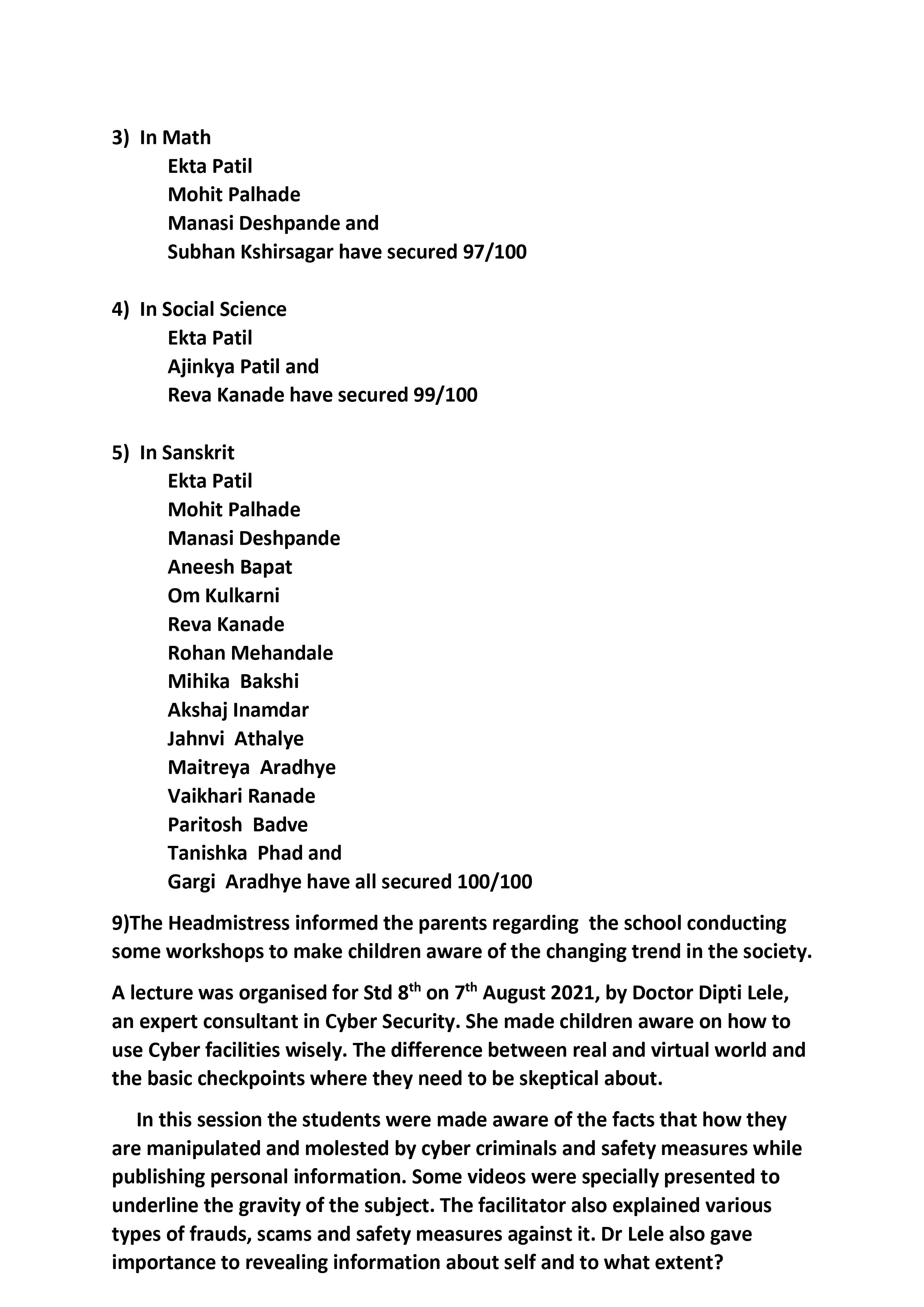 Minutes of the General Body Meeting Secondary