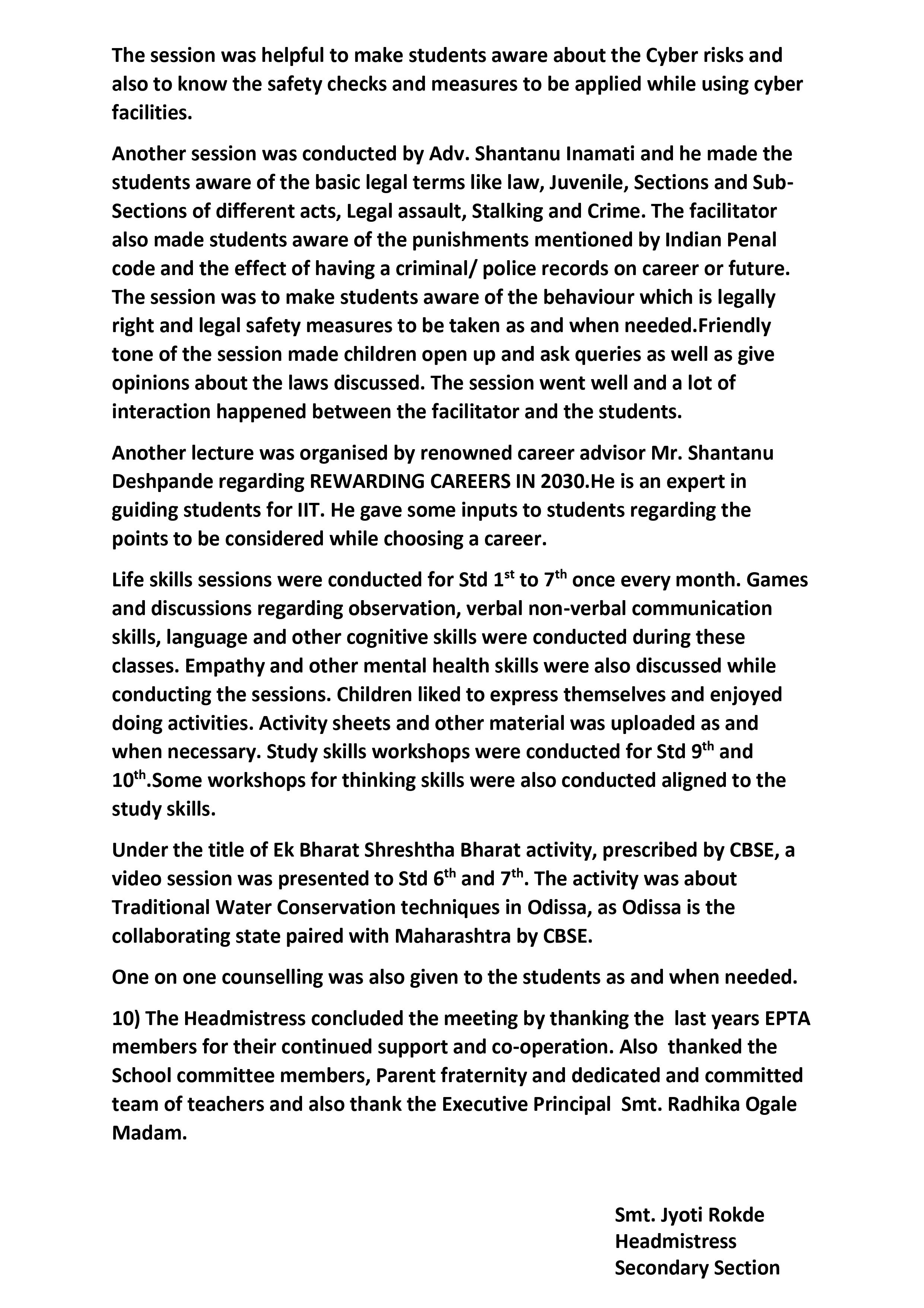 Minutes of the General Body Meeting Secondary