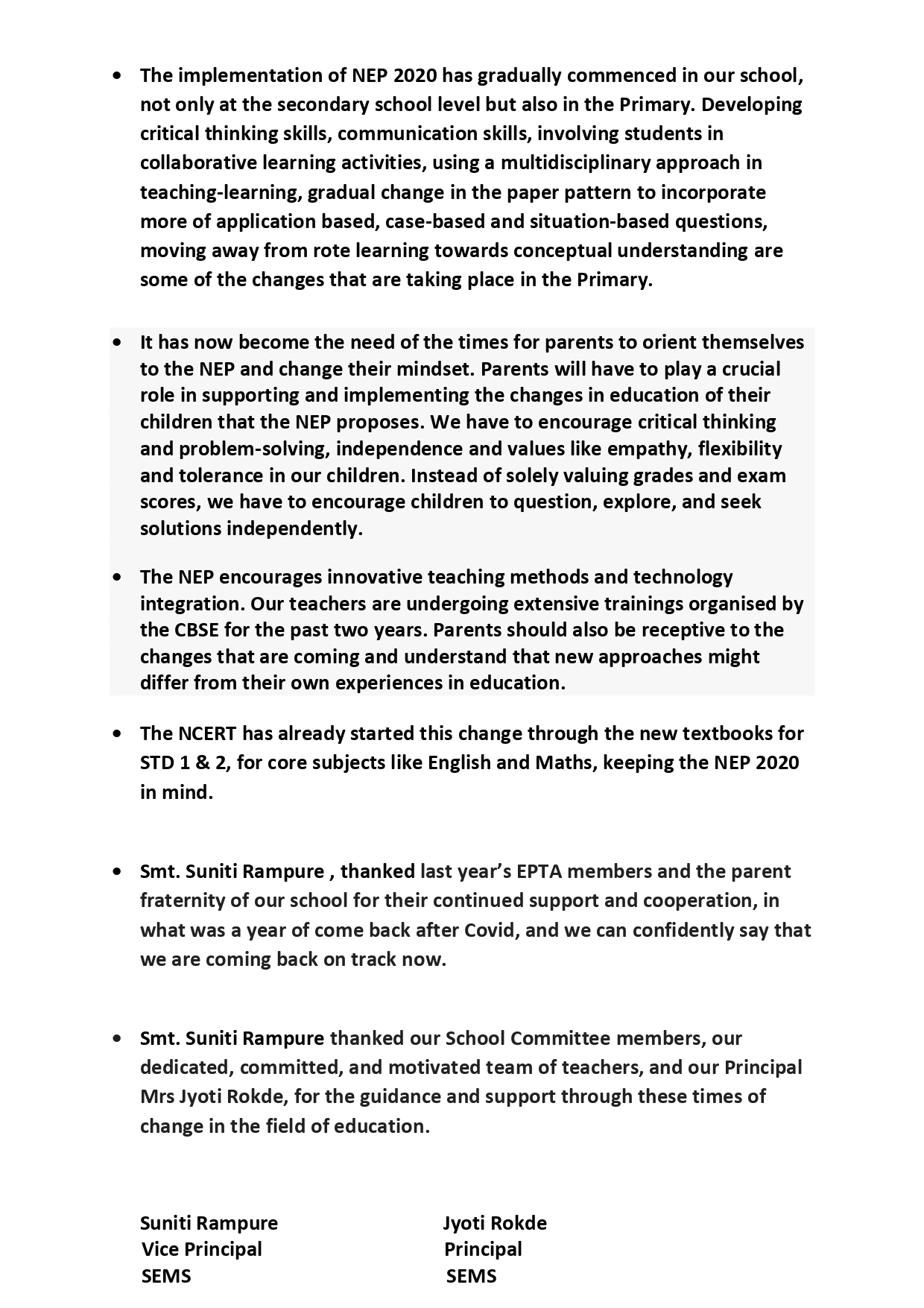 Minutes of General Body Meeting Std. I to IV