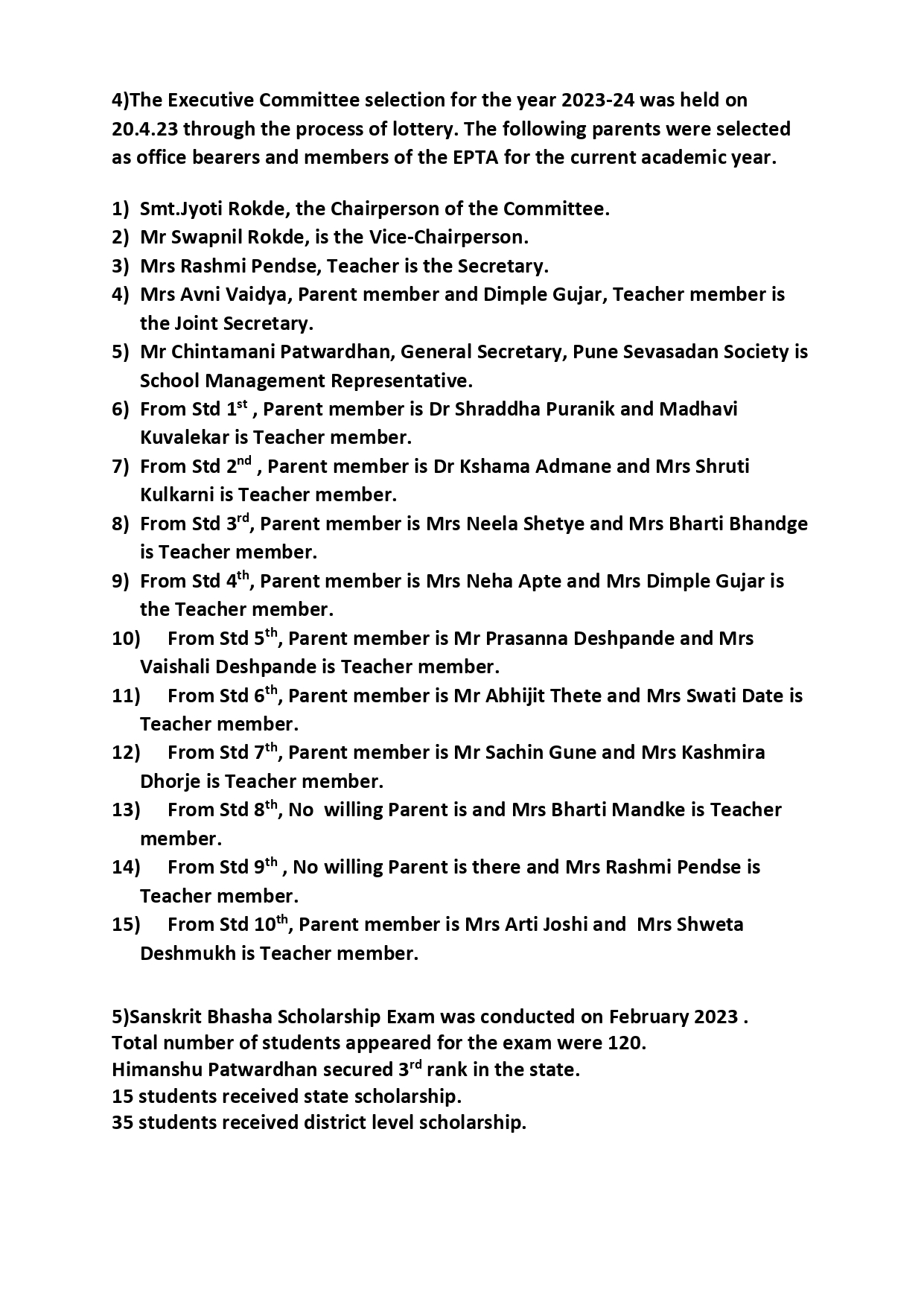 Minutes of General Body Meeting Std. V to VII & Std. VIII to X