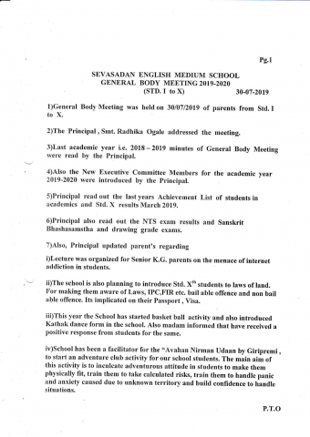 Minutes of General Body Meeting Held on 30/07/2019 page 1 