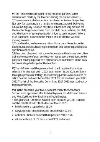 General Body Meeting 2021-2022 Secondary Section