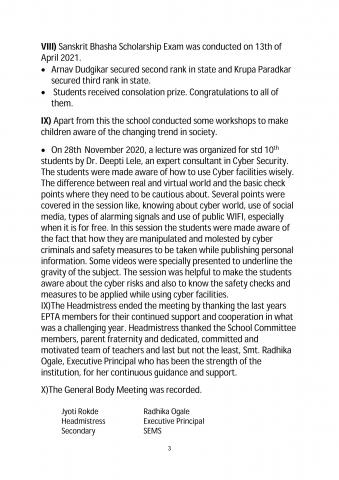 General Body Meeting 2021-2022 Secondary Section